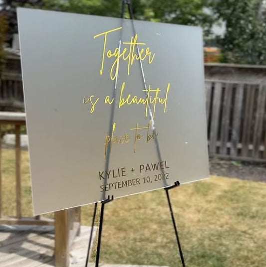 Frosted Acrylic Sign with Mirror Gold Writing